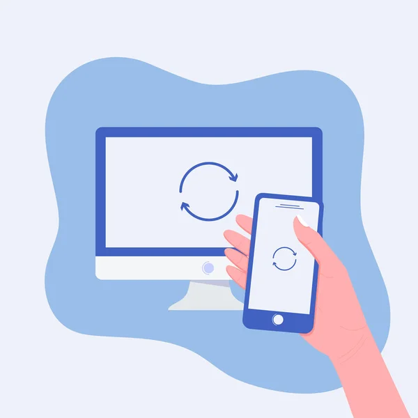 Synchronisationskonzept für Laptop und Smartphone. — Stockvektor