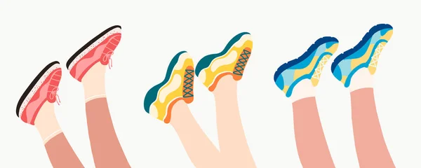 Conjunto de piernas femeninas en las zapatillas — Vector de stock