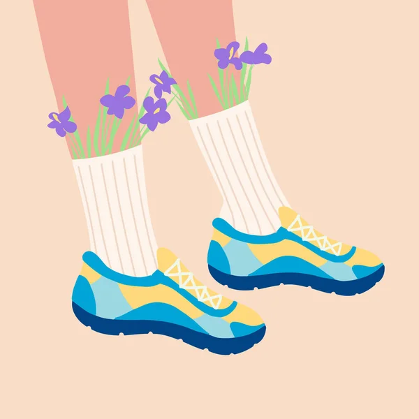 Patas femeninas en las zapatillas — Vector de stock