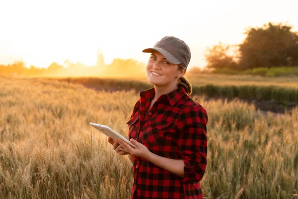 Eine Bäuerin mit Tablet. — Stockfoto