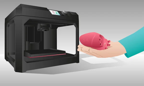 Het hart afgedrukt op een 3D-printer — Stockvector