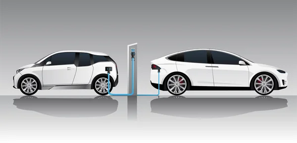 Twee witte elektrische auto 's — Stockvector