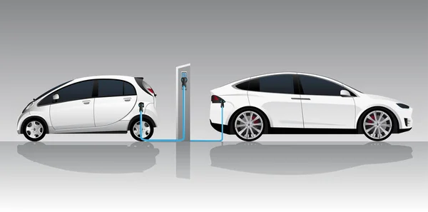 Dos coches eléctricos blancos — Vector de stock