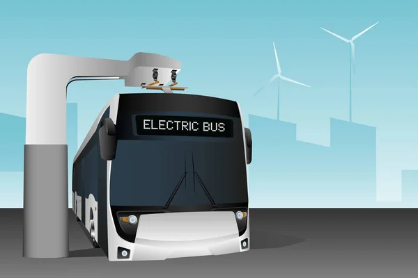 Autobus elettrico ad una fermata — Vettoriale Stock