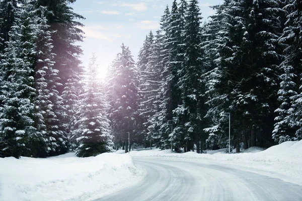 Zimowa droga w górach — Zdjęcie stockowe