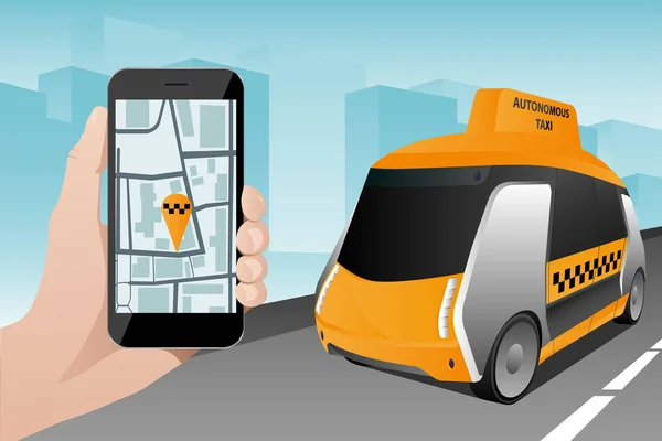 Controle van autonome taxi door mobiele app — Stockvector