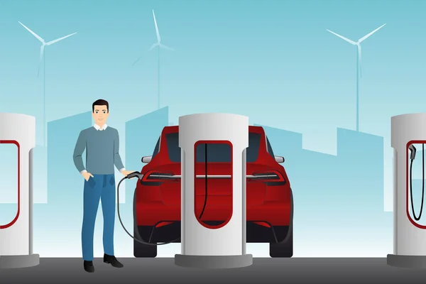 Man with electric car — Stockvector