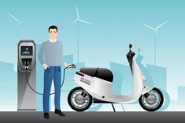 Adam bir elektrikli scooter ücretleri — Stok Vektör