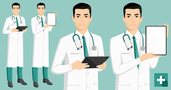 Ασιατικές γιατρός με ψηφιακό tablet. — Διανυσματικό Αρχείο