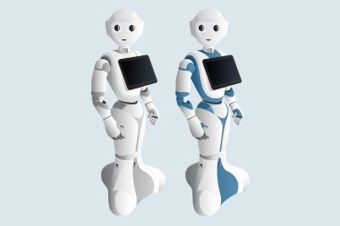 Realistic robot consultant with digital tablet  clipart