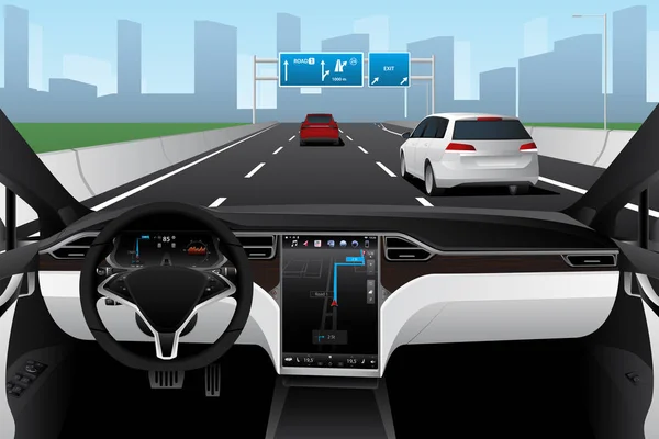 Önálló vezetés autó egy úton. Autonóm jármű. — Stock Vector