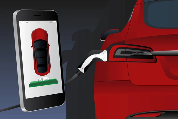 Mobiele telefoon met het opladen van elektrische auto — Stockvector