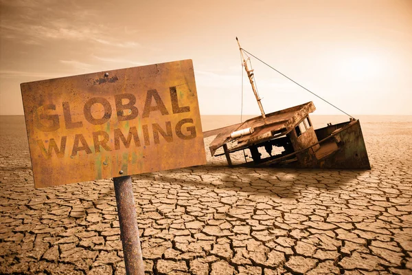 Rostig skylt med texten ”Global uppvärmning" — Stockfoto