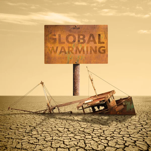 Panneau rouillé avec texte "Réchauffement climatique " — Photo