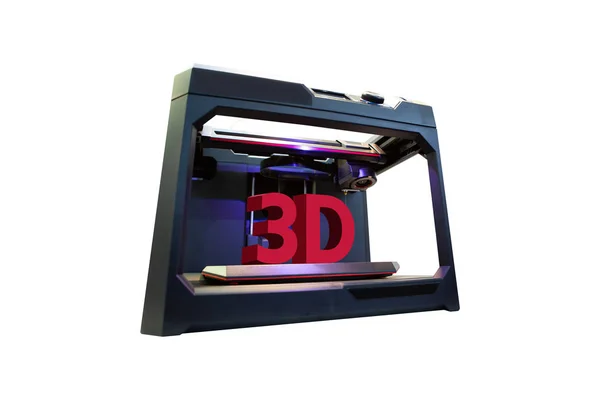 Drukarka 3D z wydrukowanym tekstem "3D" — Zdjęcie stockowe