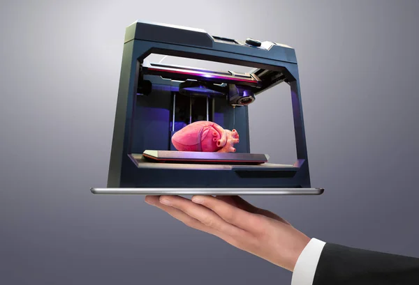 Cyfrowy tablet z drukarką 3D z sercem — Zdjęcie stockowe