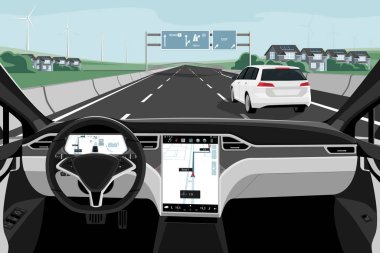 Autonomous car. Self-driving vehicle on a road. Vector illustration clipart