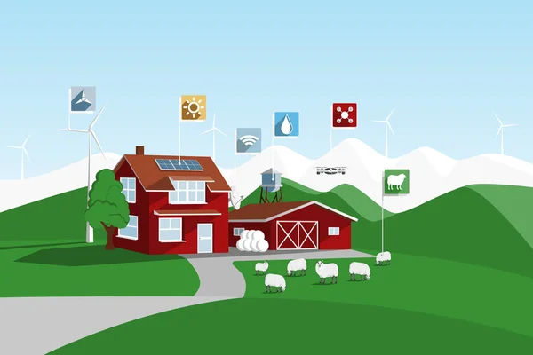 Moderne Intelligente Landwirtschaft Mit Erneuerbaren Energien Digitale Landwirtschaft Vektorillustration — Stockvektor