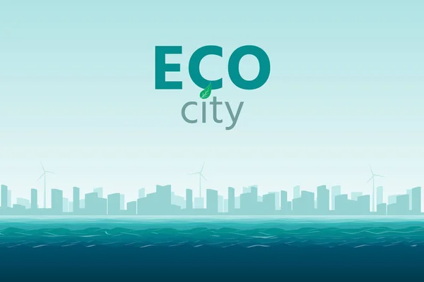 Eco City Maakt Gebruik Van Schone Hernieuwbare Energie Vector Illustratie — Stockvector