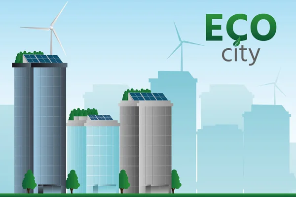 Eco Cidade Usa Energia Renovável Limpa Ilustração Vetorial Eps10 — Vetor de Stock
