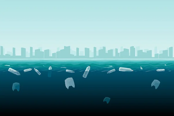 Plastikové Odpadky Moři Znečištění Světového Oceánu Plastovým Odpadem Vektorová Ilustrace — Stockový vektor