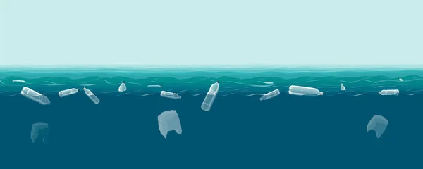 Plastic Afval Zee Vervuiling Van Wereld Oceaan Door Kunststofafval Vector — Stockvector