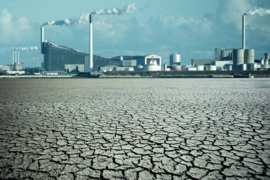 Post-apocalyptic landscape. City after the effects of global warming and air pollution. Climate changes concept. clipart