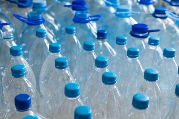 Empty Plastic Bottles Rows Plastic Pollution — Stock Photo, Image