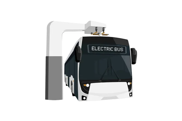 Elektrische Bus Staat Het Laadstation Geïsoleerd Wit Vector Illustratie — Stockvector