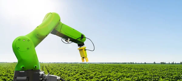 Robô está trabalhando no campo agrícola — Fotografia de Stock