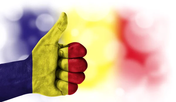 hand thumbs up, flag of Romania.