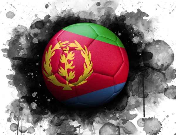 Soccer ball with flag of Eritrea, close up, watercolor effect on white background.