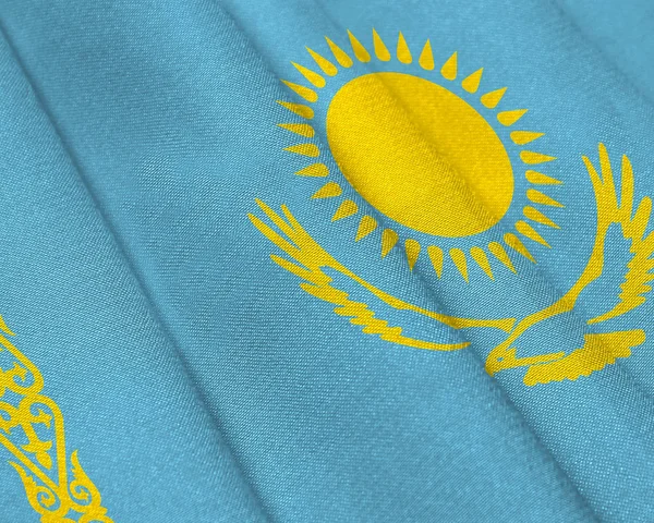 Realistic flag of Kazakhstan on the wavy surface of fabric