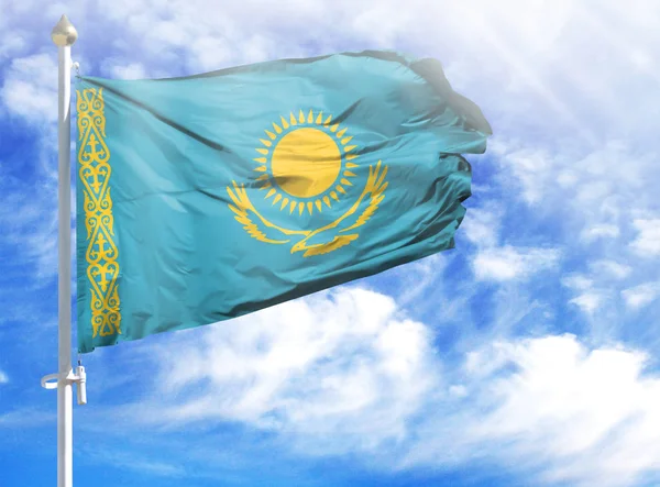 National flag of Kazakhstan on a flagpole