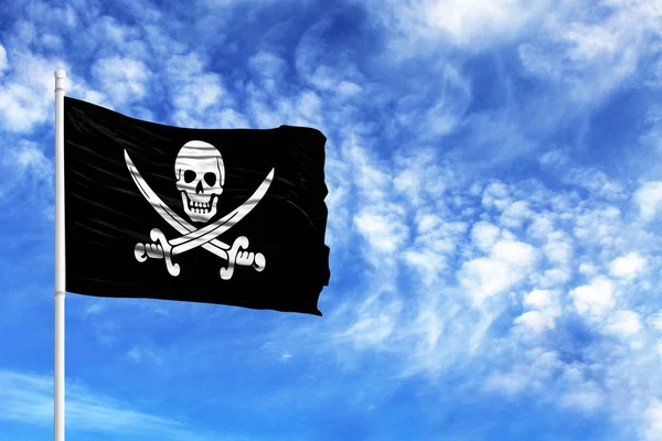 National flag of Pirates black on a flagpole in front of blue sky