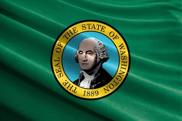 Realistic flag State of Washington on the wavy surface of fabric
