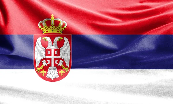 Realistic flag of Serbia on the wavy surface of fabric