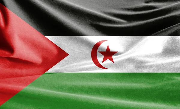 Realistic flag of Western Sahara on the wavy surface of fabric