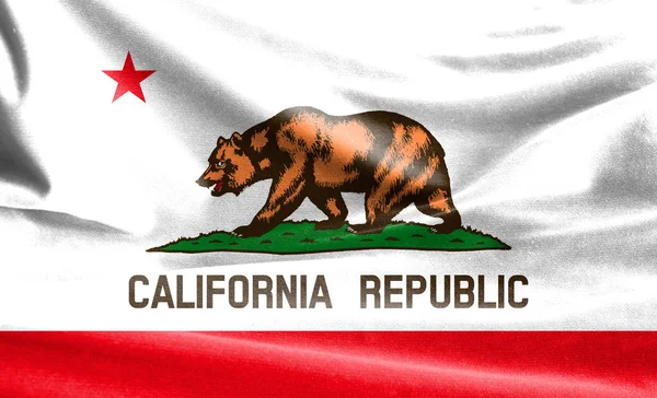 Realistic flag State of California on the wavy surface of fabric