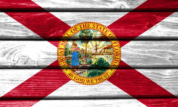 State of Florida flag painted on wooden background, closeup.