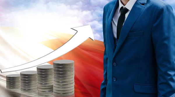 Business concept of increasing sales, Businessman on the background of the flag of Bahrain and a graph of increasing up.