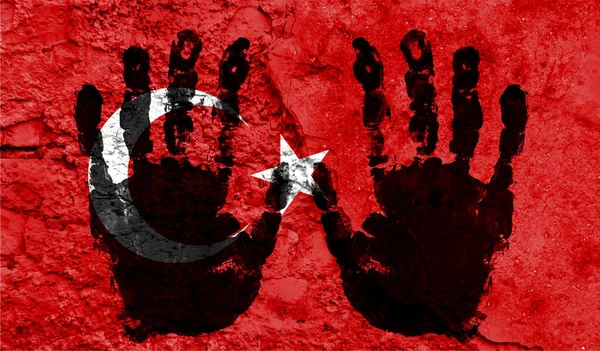 Handprints on the background of the flag of Turkey. Freedom of choice, corruption, and detention concept