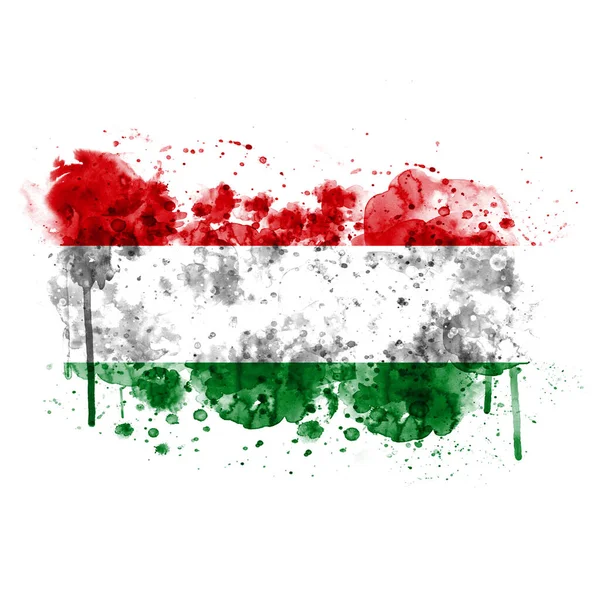 Hungary flag painted with watercolor, isolated on white background.