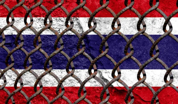 Immigration policy regarding migrants, illegal immigrants and refugees. Steel grid on the background of the flag of Costa Rica