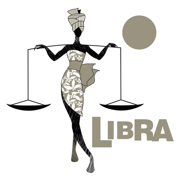 Σχεδια Απο Διαφορες Φυλες Zodiac Libra Κομψή Γυναίκα Floral Φόρεμα — Διανυσματικό Αρχείο