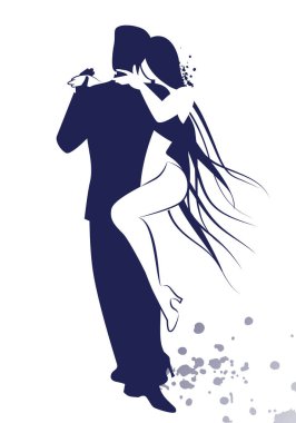 Beyaz arka plan ve mürekkep lekeler izole çizgiyle çizilmiş kroki tango dans çift