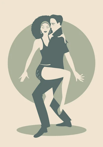 Pareja Joven Bailando Bachata Merengue Música Latina — Vector de stock