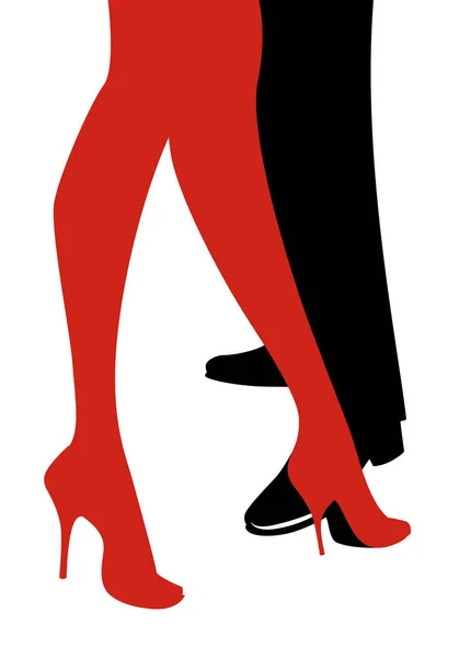 女人和男人的腿在白色背景下跳舞探戈 — 图库矢量图片