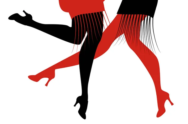 Ноги Двух Девок Ретро Платьях Танцующих Чарльстон Белом Фоне — стоковый вектор