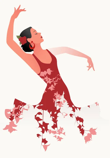 Belle Danseuse Espagnole Flamenco Portant Une Robe Fleurie Une Fleur — Image vectorielle